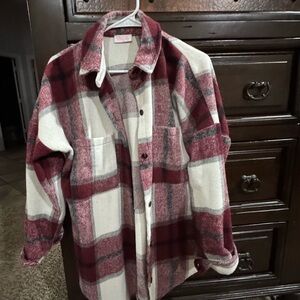 Pink Lily Red and White Plaid Jacket